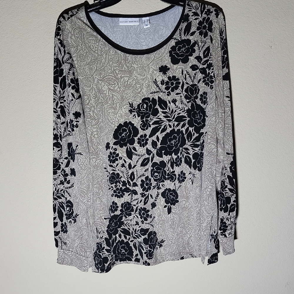 Susan Graver Tunic Floral Medium Size Graphic Long Sleeve Blouse